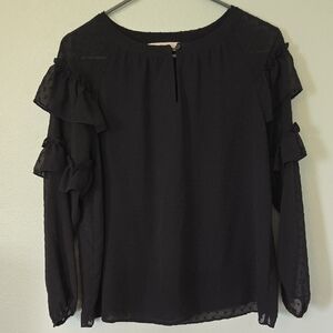 Loft Black Swiss Dot Long Sleeve Top Size XS